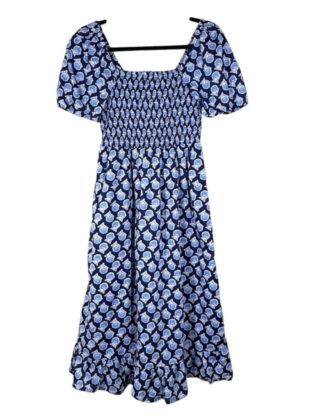 J.Crew Smocked midi dress in midnight-blue floral Medium